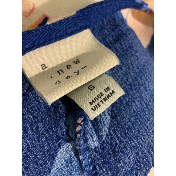 A New Day Womens Floral Print VNeck Short Sleeve Drop Waist Dress Small Blue - Picture 3 of 9